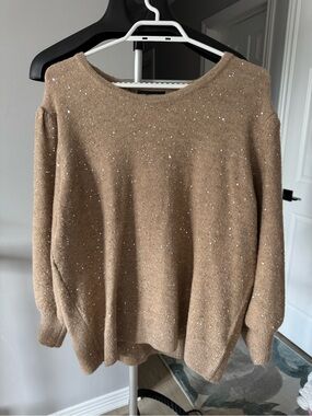 Karl Lagerfeld Sequin-Embellished Camel Crewneck Sweater